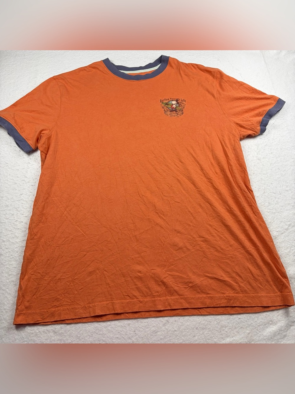 Walt Disney World Mickey Mouse Surfing‎ Through Life Orange Ringer Tee Shirt L